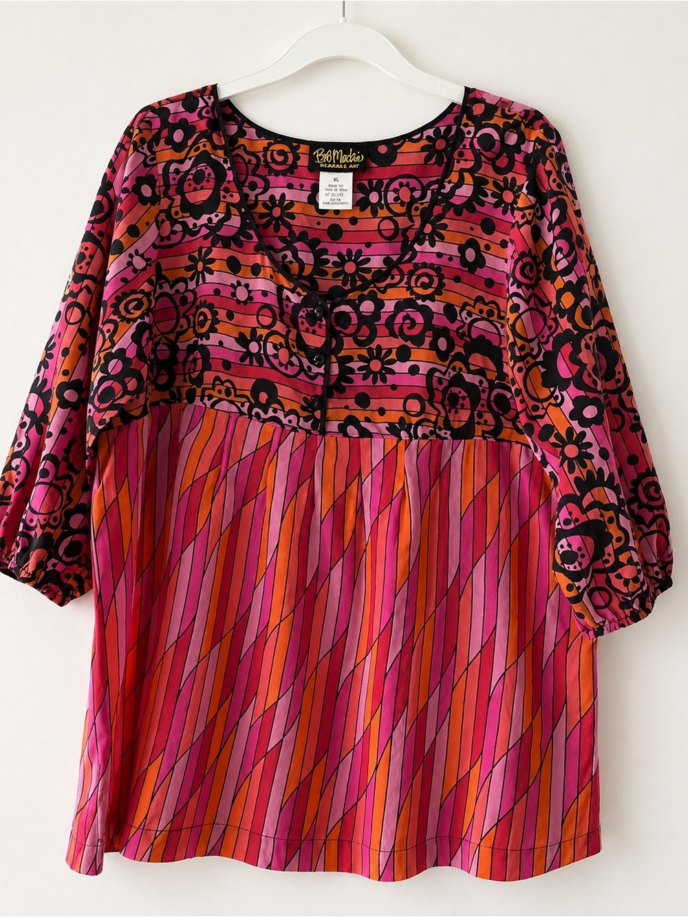 Bob Mackie Wearable Art 100% Silk Boho Tunic Blouse XL